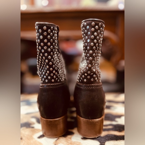 MIU MIU Distressed Leather Studded Ankle Boots - Picture 3 of 8